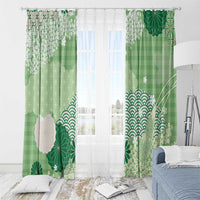 Green Palaka Japanese Patterns Window Curtain Asanoha Seigaiha Sakura Motif - Polynesian Pride