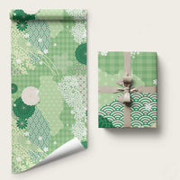 Green Palaka Japanese Patterns Wrapping Paper Asanoha Seigaiha Sakura Motif - Polynesian Pride