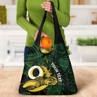 Personalised Solomon Islands Western Province Day Grocery Bag Sea Turtle Mix Polynesian Hibiscus Pattern