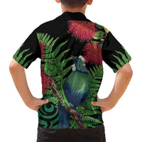 New Zealand Tui Bird Christmas Family Matching Long Sleeve Bodycon Dress and Hawaiian Shirt Maori Fern Mix Pohotukawa LT14 - Polynesian Pride