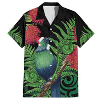 New Zealand Tui Bird Christmas Family Matching Long Sleeve Bodycon Dress and Hawaiian Shirt Maori Fern Mix Pohotukawa LT14 Dad's Shirt - Short Sleeve Black - Polynesian Pride
