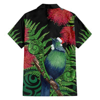 New Zealand Tui Bird Christmas Family Matching Long Sleeve Bodycon Dress and Hawaiian Shirt Maori Fern Mix Pohotukawa LT14 - Polynesian Pride