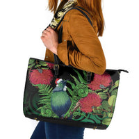New Zealand Tui Bird Christmas Leather Tote Bag Maori Fern Mix Pohotukawa LT14 Black - Polynesian Pride