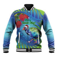 New Zealand Takahe Christmas Baseball Jacket Maori Fern Mix Pohotukawa
