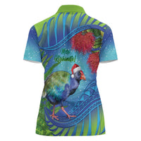 New Zealand Takahe Christmas Women Polo Shirt Maori Fern Mix Pohotukawa LT14 - Polynesian Pride