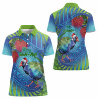 New Zealand Takahe Christmas Women Polo Shirt Maori Fern Mix Pohotukawa LT14 - Polynesian Pride