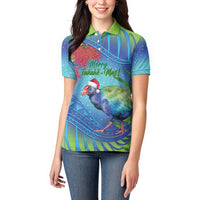 New Zealand Takahe Christmas Women Polo Shirt Maori Fern Mix Pohotukawa LT14 - Polynesian Pride