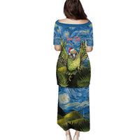 Personalised Jumping Kakapo Christmas Family Matching Puletasi and Hawaiian Shirt New Zealand Fern - Starry Night Style