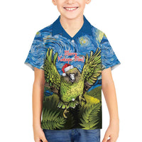 Personalised Jumping Kakapo Christmas Kid Hawaiian Shirt New Zealand Fern - Starry Night Style LT14 Kid Green - Polynesian Pride