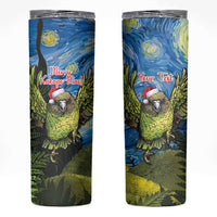 Personalised Jumping Kakapo Christmas Skinny Tumbler New Zealand Fern - Starry Night Style LT14 Green - Polynesian Pride