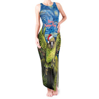 Personalised Jumping Kakapo Christmas Tank Maxi Dress New Zealand Fern - Starry Night Style LT14 Women Green - Polynesian Pride
