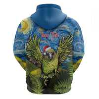 Personalised Jumping Kakapo Christmas Zip Hoodie New Zealand Fern - Starry Night Style LT14 - Polynesian Pride