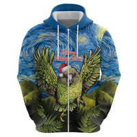 Personalised Jumping Kakapo Christmas Zip Hoodie New Zealand Fern - Starry Night Style LT14 - Polynesian Pride