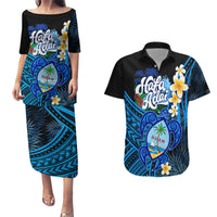 Hafa Adai Guam Couples Matching Puletasi Dress and Hawaiian Shirt Guahan Sea Turtle Tropical Style LT14 Blue - Polynesian Pride