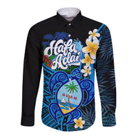 Hafa Adai Guam Long Sleeve Button Shirt Guahan Sea Turtle Tropical Style LT14 Unisex Blue - Polynesian Pride