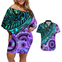 New Zealand Paua Shell With Australia Opal Unique Combine Couples Matching Off Shoulder Short Dress and Hawaiian Shirt LT14 Green - Polynesian Pride