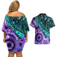 New Zealand Paua Shell With Australia Opal Unique Combine Couples Matching Off Shoulder Short Dress and Hawaiian Shirt LT14 - Polynesian Pride