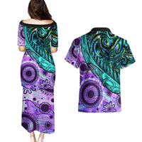 New Zealand Paua Shell With Australia Opal Unique Combine Couples Matching Puletasi Dress and Hawaiian Shirt LT14 - Polynesian Pride