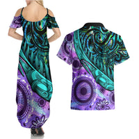 New Zealand Paua Shell With Australia Opal Unique Combine Couples Matching Summer Maxi Dress and Hawaiian Shirt LT14 - Polynesian Pride
