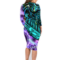 New Zealand Paua Shell With Australia Opal Unique Combine Family Matching Long Sleeve Bodycon Dress and Hawaiian Shirt LT14 - Polynesian Pride