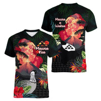 Hawaii Mauna Kea Women V Neck T Shirt White Mountain With Nene Tropical Vibes LT14 - Polynesian Pride