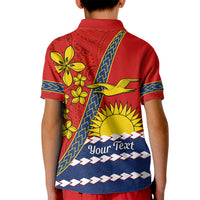 Personalised Mauri Kiribati Kid Polo Shirt Polynesian Ribaberiki Flag Style Mix Plumeria LT14 - Polynesian Pride