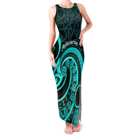 Turquoise New Zealand Mangopare Family Matching Tank Maxi Dress and Hawaiian Shirt Aotearoa Maori Koru Style LT14 Mom's Dress Turquoise - Polynesian Pride