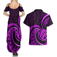 Purple Aotearoa Mangopare Couples Matching Summer Maxi Dress and Hawaiian Shirt NZ Maori Koru Style LT14 - Polynesian Pride