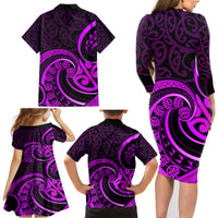 Purple Aotearoa Mangopare Family Matching Long Sleeve Bodycon Dress and Hawaiian Shirt NZ Maori Koru Style LT14 - Polynesian Pride