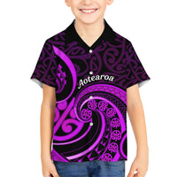 Purple Aotearoa Mangopare Family Matching Short Sleeve Bodycon Dress and Hawaiian Shirt NZ Maori Koru Style LT14 Son's Shirt Purple - Polynesian Pride