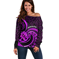 Purple Aotearoa Mangopare Off Shoulder Sweater NZ Maori Koru Style LT14 Women Purple - Polynesian Pride
