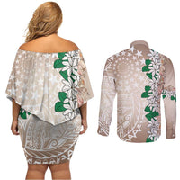 Cook Islands Tiare Maori With Conch Shell Couples Matching Off Shoulder Short Dress and Long Sleeve Button Shirt 2025 Pasifika Polynesian Tattoo