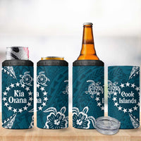 Kia Orana Cook Islands 4 in 1 Can Cooler Tumbler Polynesian Turtle Crowberry Blue Color