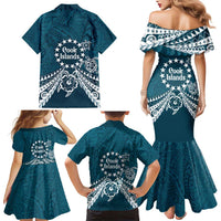 Kia Orana Cook Islands Family Matching Mermaid Dress and Hawaiian Shirt Polynesian Turtle Crowberry Blue Color