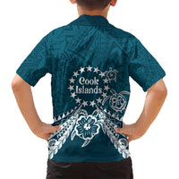 Kia Orana Cook Islands Family Matching Off Shoulder Short Dress and Hawaiian Shirt Polynesian Turtle Crowberry Blue Color