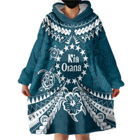 Kia Orana Cook Islands Wearable Blanket Hoodie Polynesian Turtle Crowberry Blue Color