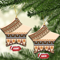 Bula Fiji Ceramic Ornament 2025 Pasifika Traditional Fijian Masi LT14 Star Beige - Polynesian Pride