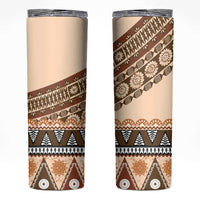 Bula Fiji Skinny Tumbler 2025 Pasifika Traditional Fijian Masi LT14 Beige - Polynesian Pride