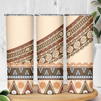 Bula Fiji Skinny Tumbler 2025 Pasifika Traditional Fijian Masi LT14 - Polynesian Pride