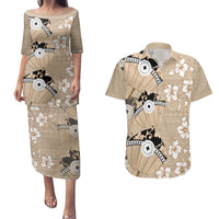 Bula Fiji Iri Buli Couples Matching Puletasi and Hawaiian Shirt Woven Fan With Fijian Tapa