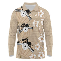 Bula Fiji Iri Buli Long Sleeve Polo Shirt Woven Fan With Fijian Tapa