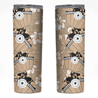 Bula Fiji Iri Buli Skinny Tumbler Woven Fan With Fijian Tapa LT14 Beige - Polynesian Pride