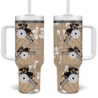 Bula Fiji Iri Buli Tumbler With Handle Woven Fan With Fijian Tapa