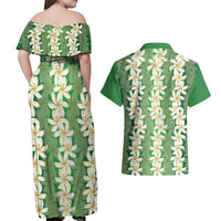 Ia Orana Tahiti Tiare Maori Seamless Style Couples Matching Off Shoulder Maxi Dress and Hawaiian Shirt