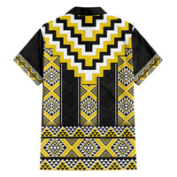 Yellow Taniko Aotearoa Family Matching Off Shoulder Short Dress and Hawaiian Shirt Niho Taniwha Mix Poutama LT14 - Polynesian Pride