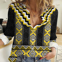 Yellow Taniko Aotearoa Women Casual Shirt Niho Taniwha Mix Poutama LT14 Female Yellow - Polynesian Pride