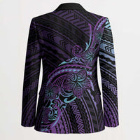 Teal Purple Polynesia Plumeria Tattoo Blazer