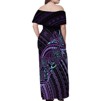 Teal Purple Polynesia Plumeria Tattoo Family Matching Off Shoulder Maxi Dress and Hawaiian Shirt LT14 - Polynesian Pride