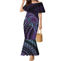 Teal Purple Polynesia Plumeria Tattoo Mermaid Dress