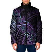 Teal Purple Polynesia Plumeria Tattoo Padded Jacket